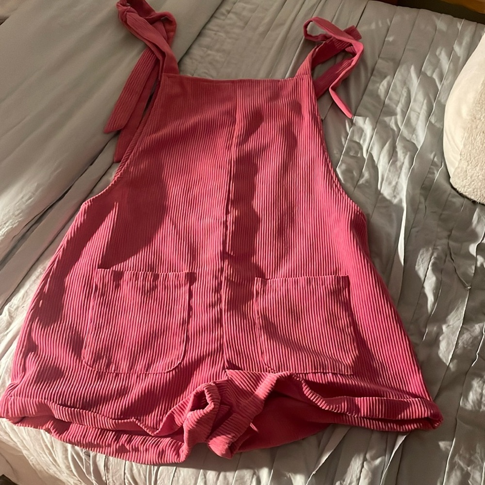 Pink velvet overalls